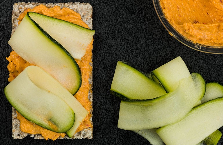 Vegetarian Spicy Hummus with Courgette on Rye Crispbread