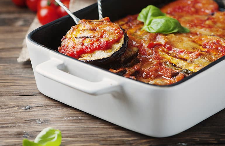 Italian traditional dish parmigiana with eggplant