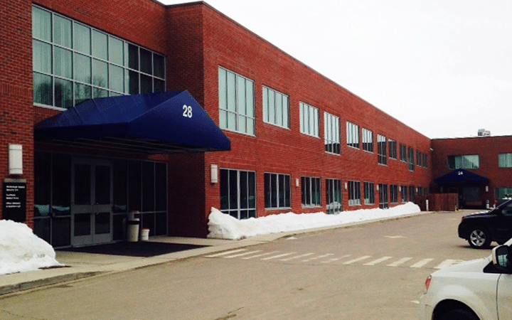 Long building with two awnings