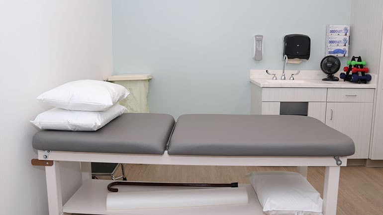 Exam table in a small room